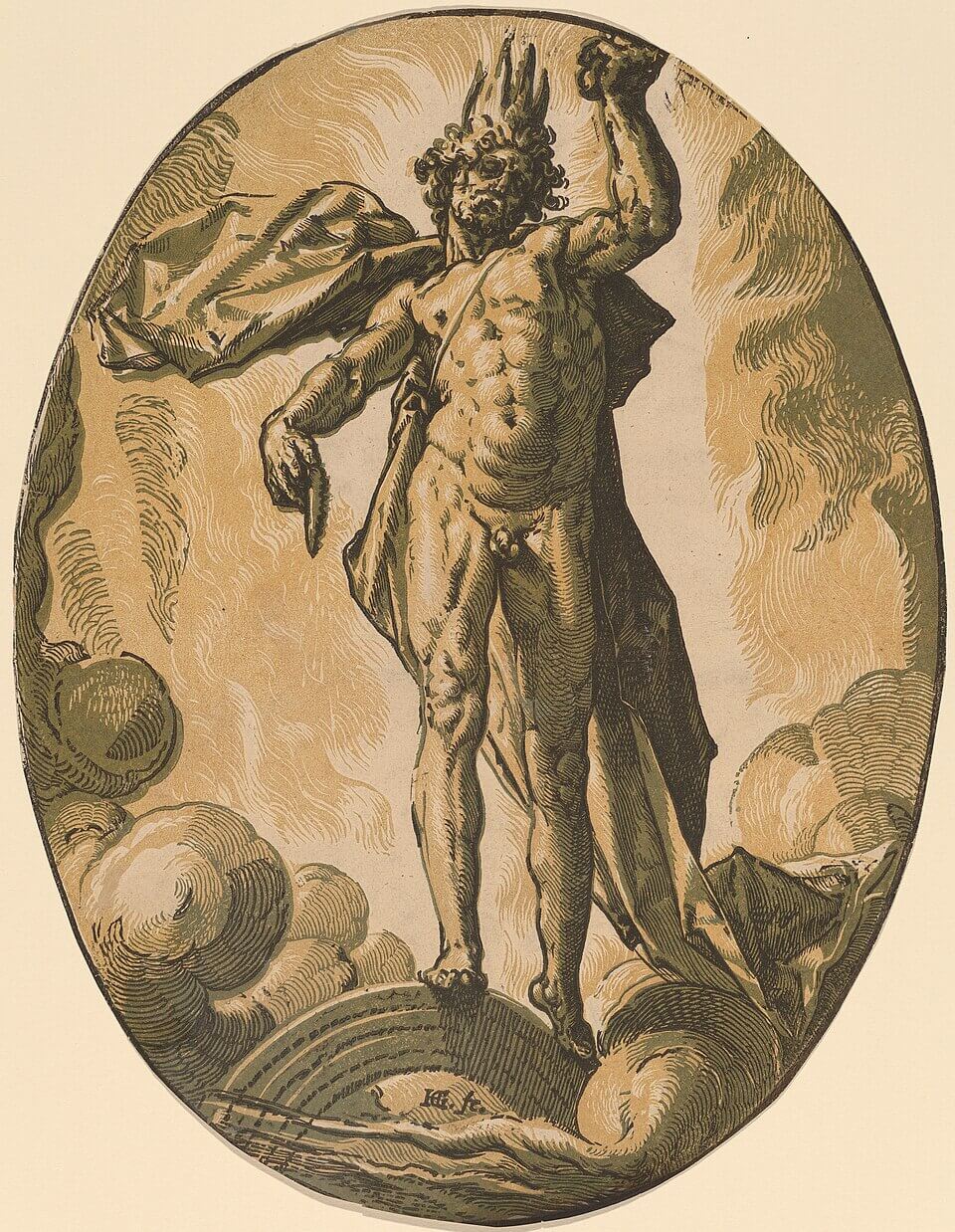 La Genèse d'Æther — gravure classique du dieu primordial Æther de la mythologie grecque